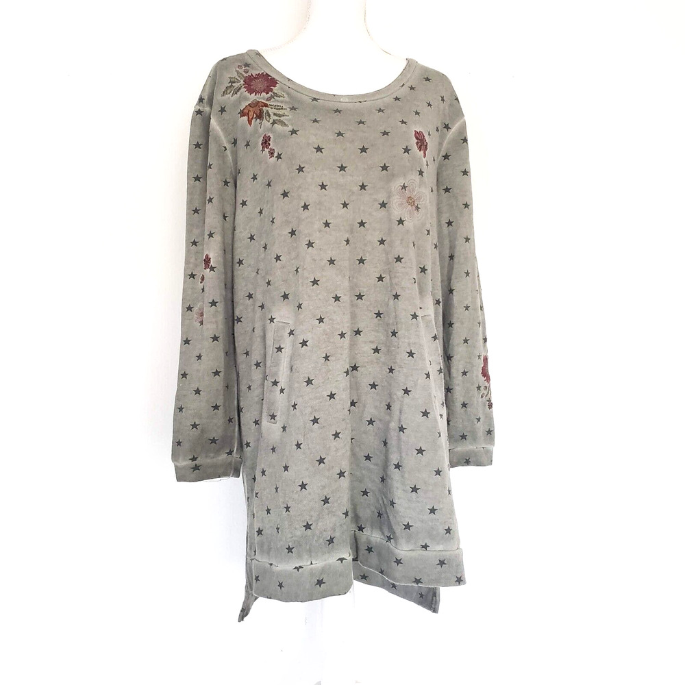 Standard Grace SIZE M Embroidered Boho Green Tunic Top Dress Pockets Long Sleeve